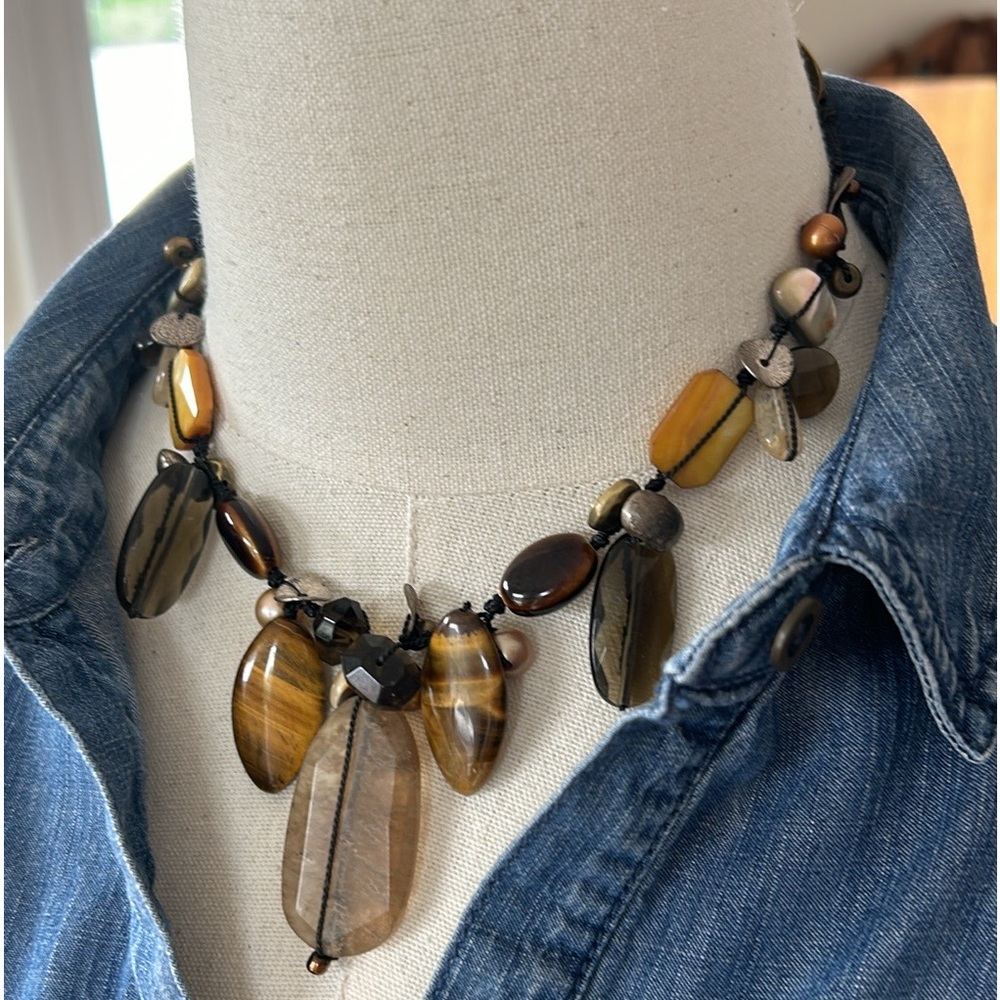 Silpada 925 Sterling Brass Tiger Eye Pearl Necklace N2009